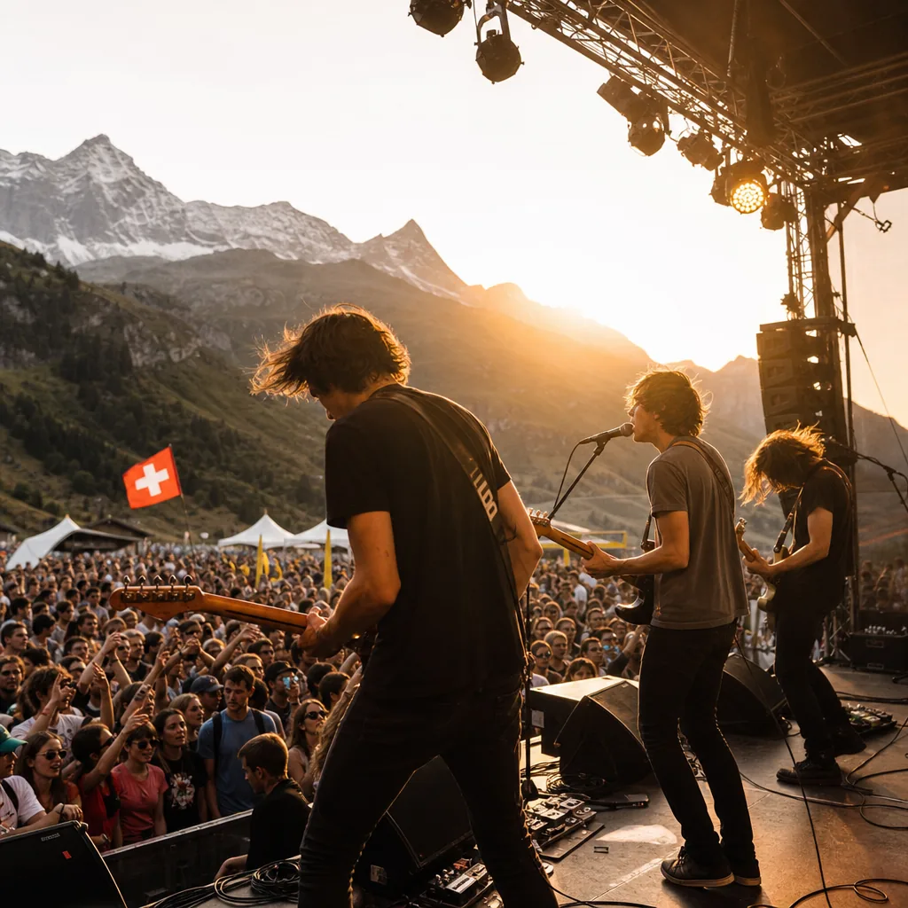 Schweizer Band beim Live-Auftritt auf einer Bühne
