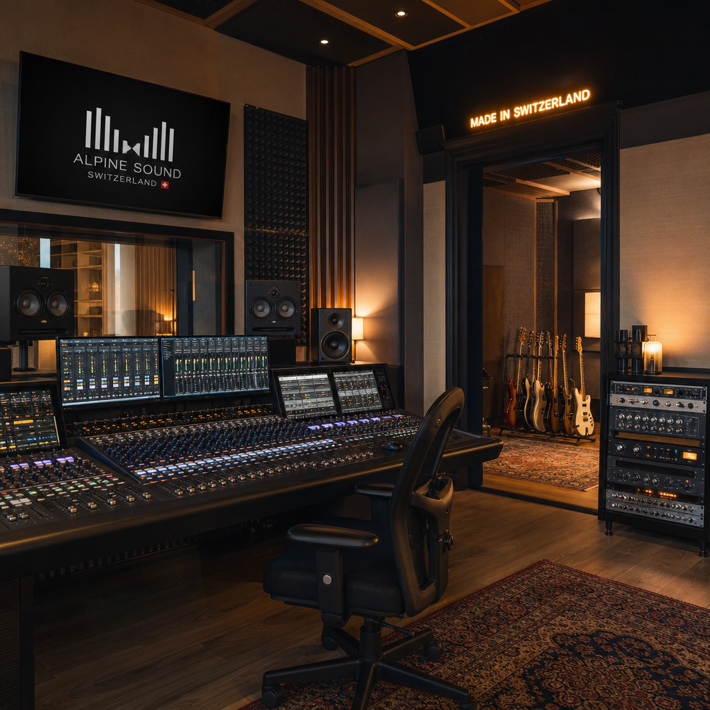Recording-Studio mit Mischpult und Studiomikrofon