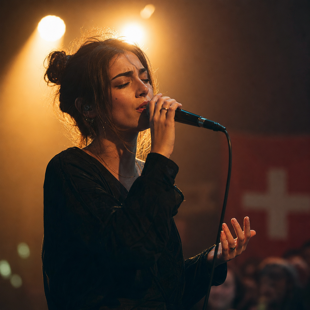 Sängerin performt mit Mikrofon auf einer Bühne